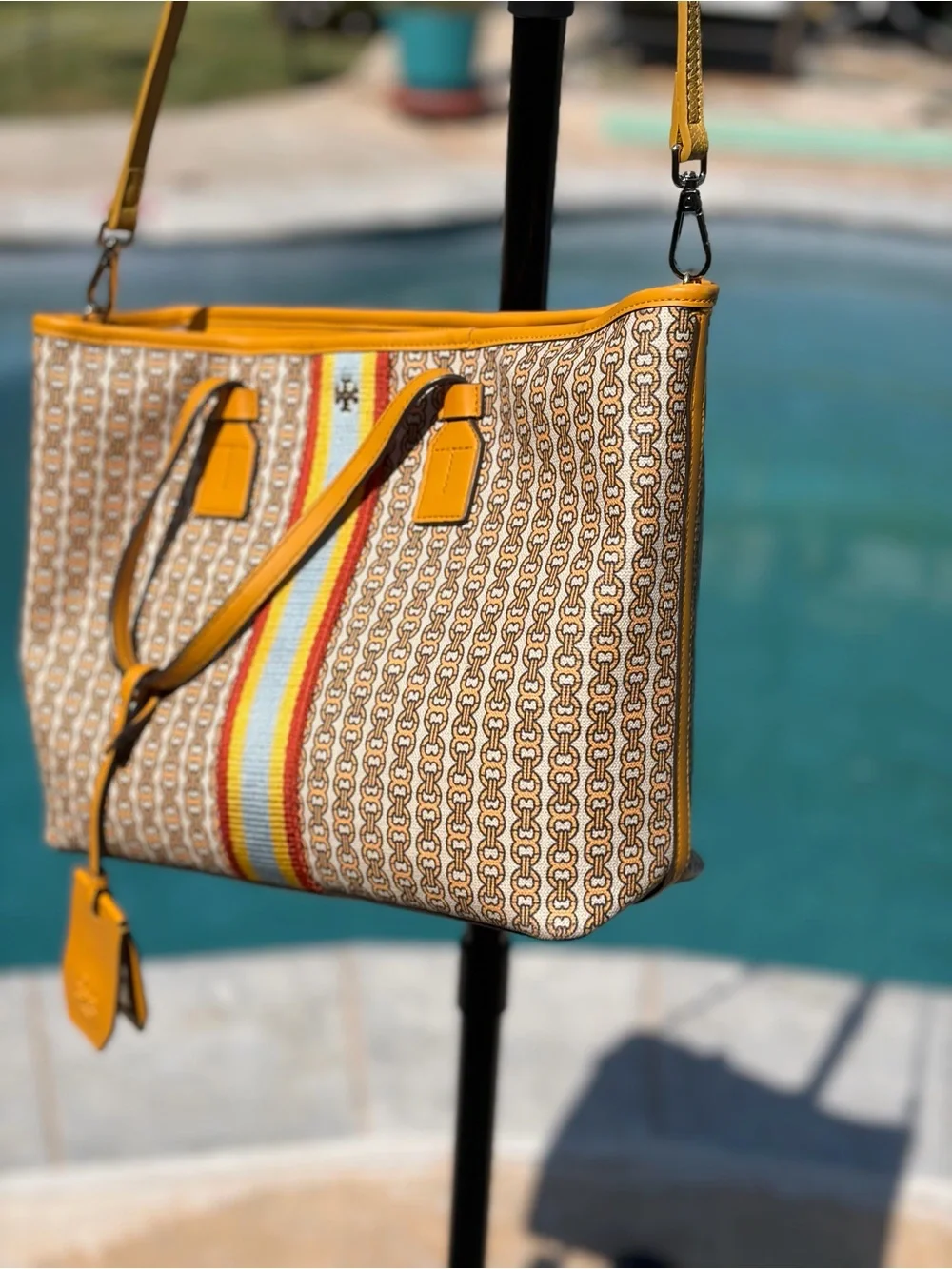 Tory Burch Yellow Chain-Link Print Tote